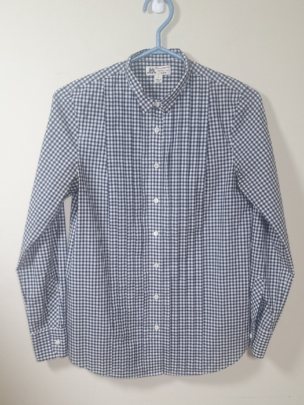 J Crew Thomas Mason Gingham Tuxedo Shirt Size 2